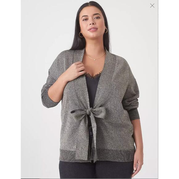 LANE BRYANT NWT Classic Metallic Tie Front Long Cardigan // 14/16 - Picture 1 of 14